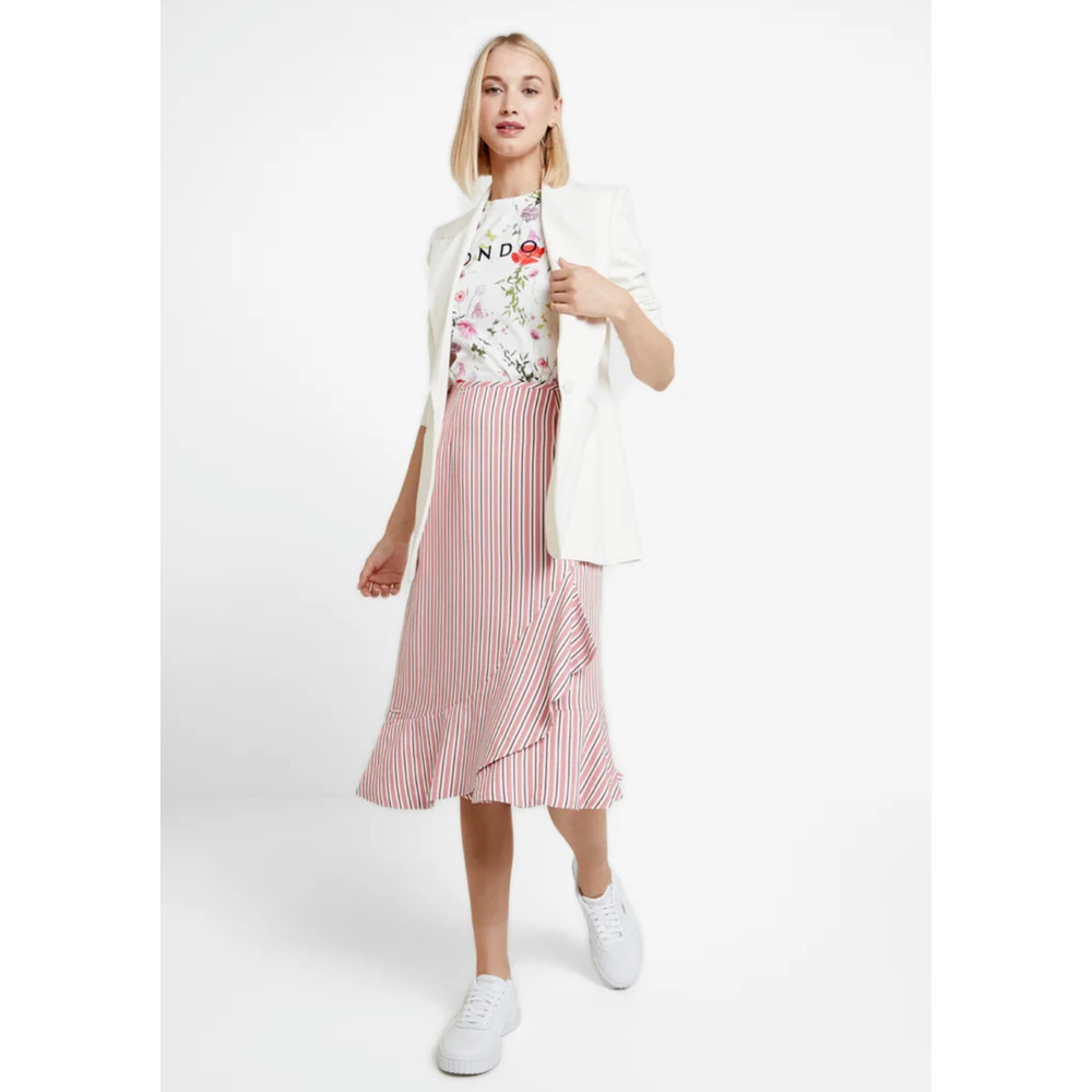 Ted Baker Women's 2 6 US Coryn Layered Striped Ruffle Hem Midi Pink Skirt‎ New